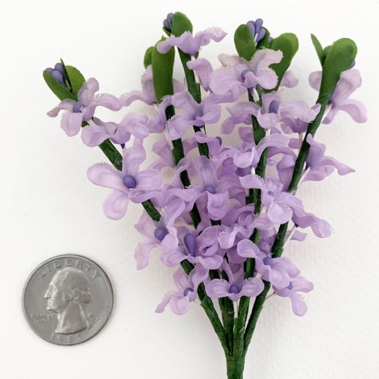 6 Purple Fabric Lilac Stems for Crafts